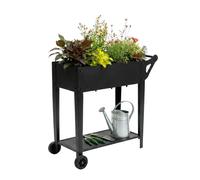 Relaxdays Macetero alto 2 ruedas & estante negro