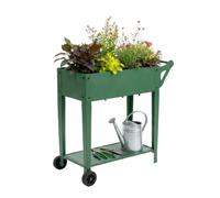 Relaxdays Macetero alto 2 ruedas & estante verde