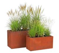 Relaxdays Macetero de 2 tamaños, aspecto oxidado, jardín, terraza, balcón, jardineras rectangulares, acero, marrón