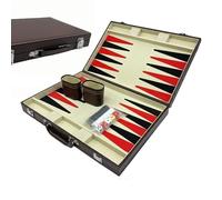 Relaxdays Maletín de Backgammon con Accesorios, Cuero, 5,5 x 36 x 23,5 cm, Elegante marrón