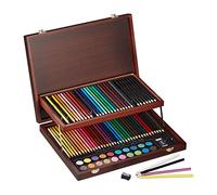 Relaxdays Malkoffer Deluxe für Erwachsene Maletín de Dibujo, 73 Piezas, Set de Pintura, Lápices, Colores, Acuarelas, Pincel, Sacapuntas y Goma, Burdeos, 5 x 38,5 x 29,5 cm