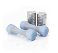 Relaxdays Mancuernas Ajustables, Set de 2, Pesos de 1 kg, 1,5 kg, 2 kg, recubiertas de Goma, Azul/Gris