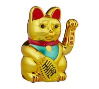 Relaxdays Maneki Neko Gato Chino de la Suerte XXL a Pilas, Plástico, Dorado, 48 cm
