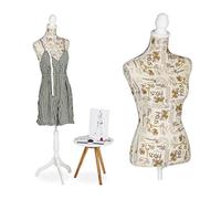 Relaxdays Maniquí Costura para Mujer, Altura Regulable, 167 x 41 x 34 cm, Busto para Modista, Diseño Decorativo, Crema