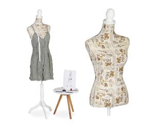 Relaxdays Maniquí de costura de altura variable blanco,crema