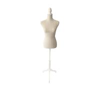 Relaxdays Maniquí de Costura Femenino Ajustable 130-167 cm con Encaje, Base de Madera, Beige/Blanco, 167x41x34 cm