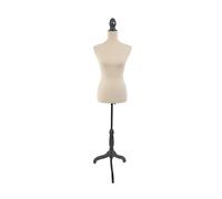 Relaxdays maniquí de Costura Femenino, Talla 36/38, Regulable 130-167 cm, Terciopelo champán/Negro, Soporte de Madera