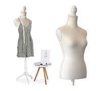 Maniquí Relaxdays, Mujer, Talla 36/38, Altura Regulable de 160 a 175 cm, con Soporte de Madera, Blanco