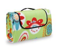 Relaxdays Manta de pícnic verde claro con flores verde,azul claro,rojo