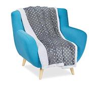 Relaxdays Manta Sofá, Pelo Suave, Colcha, Cobertor Sillón, Corazones Dorados, Poliéster, 1 Ud, 150 x 200 cm, Gris-Blanco