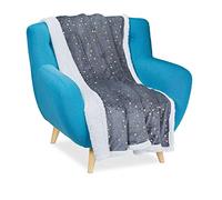 Relaxdays Manta Sofá, Pelo Suave, Colcha, Cobertor Sillón, Estrellas Doradas, Poliéster, 1 Ud, 150 x 200 cm, Gris-Blanco