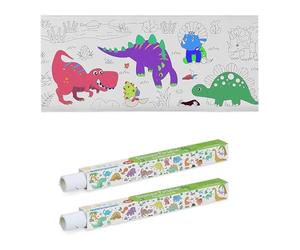 Relaxdays Mantel para Colorear Infantil, Set de 2, Papel Autoadhesivo 3 m, Dinosaurios, Rollo Dibujar, Niños, Blanco, 100