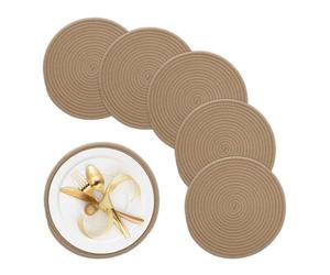 Relaxdays Manteles Individuales de Algodón Tejido, 6 Piezas, Mesa de Comedor, Ø 30 cm, Mantelitos Estilo Boho, Beige