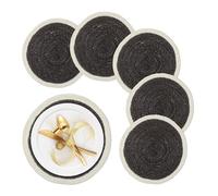 Relaxdays Manteles Individuales de Zostera, 6 Unidades, Mesa Comedor, Ø 37 cm, Tapetes Trenzados Redondos, Negro/Crema
