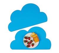 Relaxdays Manteles Individuales Infantiles, Set de 2, Nube, Antideslizantes, Lavables, 47,5 x 26,5 cm, Azul