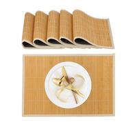 Relaxdays Mantelitos Individuales, Salvamanteles Mesa Comedor, Bambú, 30 x 45 cm, Pack 6, Lavables, Rectangulares, Crema, 90% 10% poliéster, 9 x 10 cm