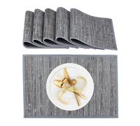 Relaxdays Mantelitos Individuales, Salvamanteles Mesa Comedor, Bambú, 30 x 45 cm, Pack 6, Lavables, Rectangulares, Gris, 90% 10% poliéster, 9 x 10 cm