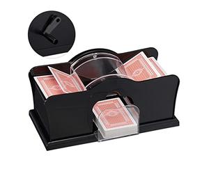 Relaxdays Máquina barajadora de cartas, 2 barajas, con manivela, dispositivo de barajado manual para jugar a las cartas con el tamaño de 9 x 6,5 cm, plástico, negro