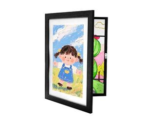 Relaxdays: marco cambiable A4 para dibujos infantiles, abatible y magnético, 32 x 25,5 cm, MDF y acrílico, negro