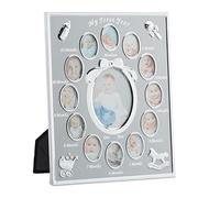 Relaxdays, 29 x 24 cm Marco de Fotos de bebé, Primer año, 12 Meses, De pie, Plateado, Papel