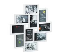 relaxdays Marco de Fotos múltiple, 10 fotografías, Vertical u Horizontal, Pared, Plástico, Blanco, 55 x 50 cm