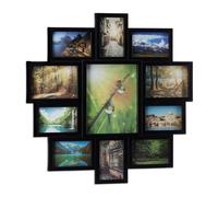Relaxdays Marco de Fotos Múltiple, 11 Fotografías, para Colgar, Plástico, DM y Cartón, 1 Ud, Negro, 61.5x61.5x2 cm