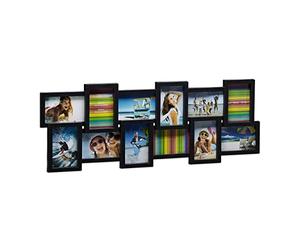 Relaxdays Marco de Fotos Múltiple, Colgar 12 Fotos, Plástico, negro 118x36x1.5cm