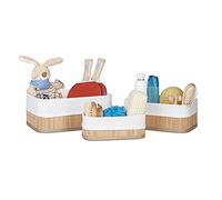 Relaxdays, Marrón Claro Cajas de almacenaje, Set de Tres, Funda Textil, Rectangular, Accesorio, Baúles, Bambú, Poliéster, 20 x 30 x 13 cm