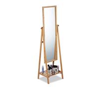 Relaxdays, Marrón pie, Bambú, Reclinable, Espejo con Estante, 160x40x36 cm, 159,5 x 40 x 36 cm