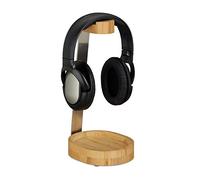 Relaxdays, Marrón Soporte para Auriculares, Bambú, Acero, Elegante, 29,60 x 12 x 15 cm