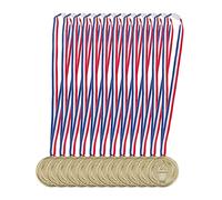 Relaxdays Goldmedaille Kinder 12er Medallas Doradas para niños, Set de 12, Antorcha, Colgante, Premio para ganadores, 5 cm Ø, Plástico