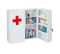 Relaxdays Medizinschrank XXL in Weiß Armario Botiquín Extragrande con Cerradura, 11 Compartimentos, Acero, 53,5x53x19 cm, 2 Puertas, Blanco y Rojo