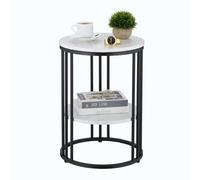 Relaxdays Mesa Auxiliar, 2 Baldas, Efecto Mármol, para Salón, Metal & MDF, Mesita Redonda Sofá, 56x40 cm, Blanco/Negro, 40% Tablero de Fibra 60% Hierro, 56x40