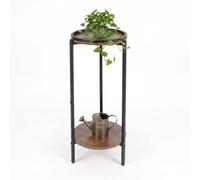 Relaxdays Mesa Auxiliar, 2 estantes, (Al x Ø): 73 x 29,5 cm, marrón/Negro | Efecto madera y metal, mesita de salón, mesita redonda