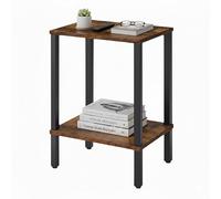 Relaxdays Mesa Auxiliar, 2 estantes, diseño Industrial, HxBxT: 55x38x30 cm, salón/Dormitorio, marrón/Negro