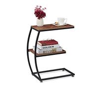 Relaxdays Mesa Auxiliar 2 Tableros, Forma de C, Estilo Industrial, Mesilla Metal Efecto Madera, 57,5x47,5x25 cm, Marrón