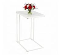 Relaxdays Mesa Auxiliar, 64 x 50 x 35 cm, MDF, Hierro, Forma de C, Mesa de café, salón, Blanca