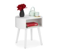 Relaxdays Mesa Auxiliar Redonda, Mesita de Noche con Compartimento Abierto, DM-Madera, 1 Ud., 47,5 x 46 x 40 cm, Blanco