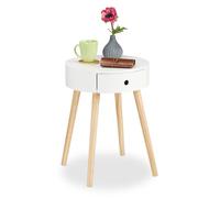 Relaxdays Mesa Auxiliar Redonda con Cajón, Madera-DM, Blanco, 52 x 40 cm