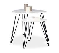 Relaxdays Mesa Auxiliar Blanca Triangular, Set 2 Unidades, Mesitas Centro de Diseño, DM-Metal, 60 y 40 cm Ø, Blanco