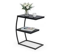 Relaxdays Mesa Auxiliar, C, 2 estantes, H x A x F 57,5 x 47,5 x 25 cm, Mesa para sofá y Cama, Metal y MDF, Negro