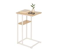 Relaxdays Mesa auxiliar con 2 baldas blanco,marrón claro