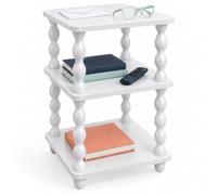 Relaxdays, mesa auxiliar, con 3 niveles, patas de pino, blanca | Salón y oficina, mesa de centro