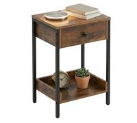 Relaxdays Mesa Auxiliar con cajón y balda, Estilo Industrial, 69,5x38x28 cm, salón, recibidor, Metal, marrón/Negro