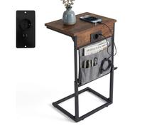 Relaxdays Mesa auxiliar con cargador marrón,negro,gris