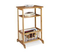 Relaxdays - Mesa Auxiliar con Cesta para periódicos, bambú, 71.5 x 44.5 x 37 cm, 2 estantes, marrón Natural