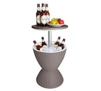 Relaxdays Mesa Auxiliar con Enfriador, 30 L, Cool Bar, Alt. x Ø: 57 x 48,5 cm, Regulable, ratán, Mesa Alta, Beige