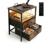 Relaxdays Mesa auxiliar con LED y USB marrón,negro