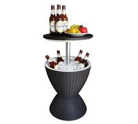 Relaxdays Mesa Auxiliar con refrigeración, 30 L, Cool Bar, Alto x Ø: 57 x 48,5 cm, Regulable, ratán, Mesa Alta, Negra