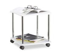 Relaxdays Mesa Auxiliar Pequeña con Ruedas, Madera y Acero Inoxidable, Blanco, 40x40x41.5 cm